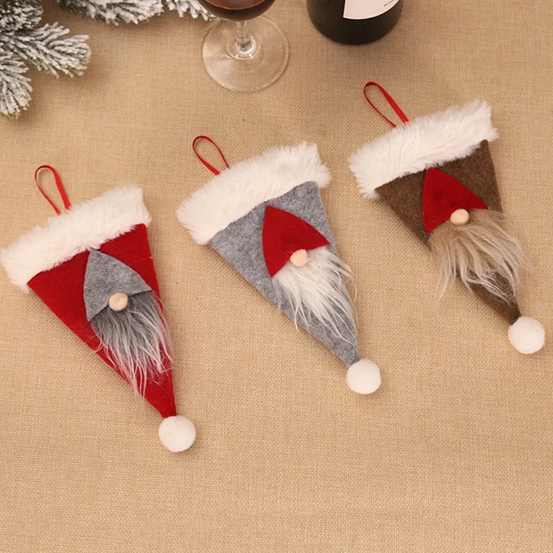 3Pcs Christmas Decorative Tableware Mini Caps Pocket Knife Fork Spoon Holders Table Decoration | Дом и сад