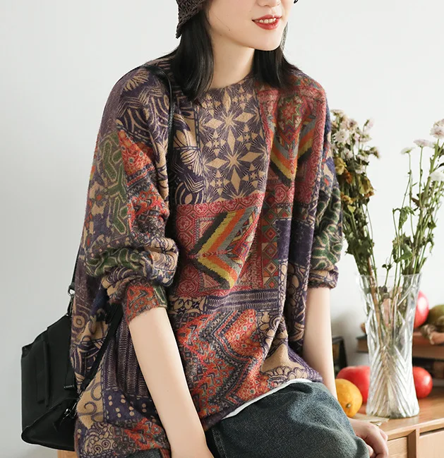 Женский свитер Осенний вязаный Ретро Свободный пуловер новинка 2019 с