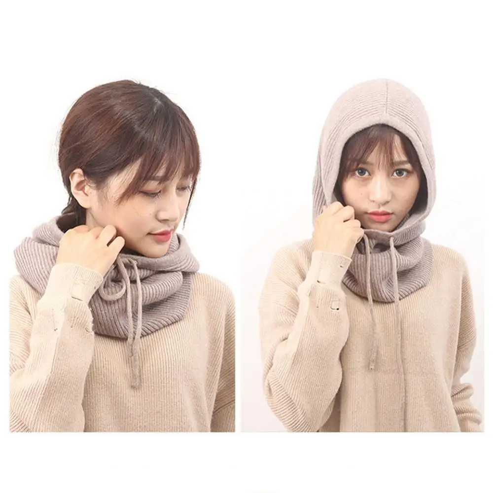 

Unisex Knitted Cashmere Hooded Neck Collar Cap Head Drawstring Men Beanie Thick O0Q3