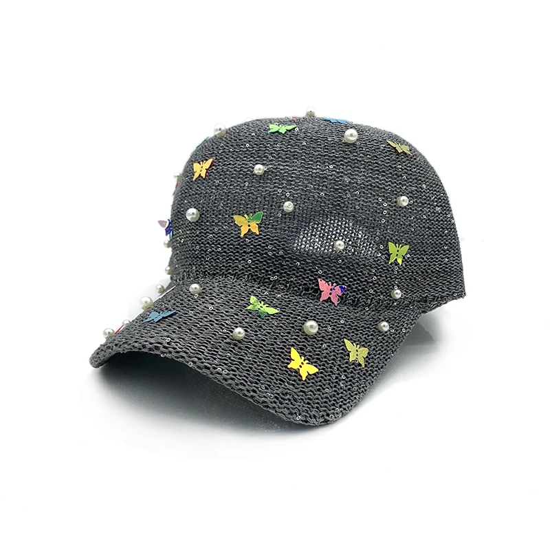 2020 Summer Baseball Cap Women Sequin Butterfly Mesh Hat Breathable Bling Rhinestone Snapback Caps Casquette Sun hats