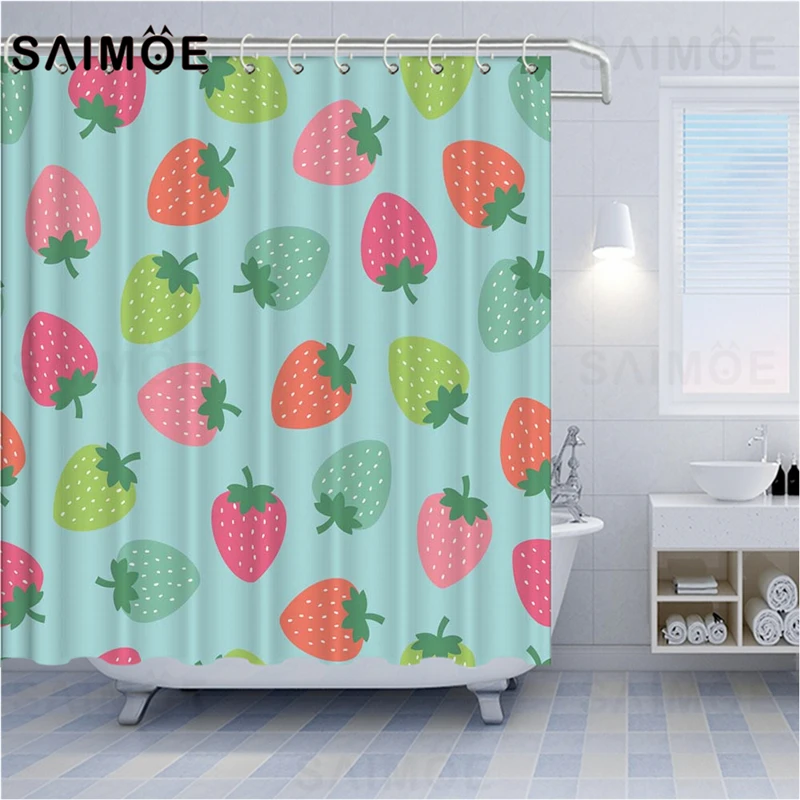 Занавеска для ванной комнаты с мультипликационными фруктами водонепроницаемая