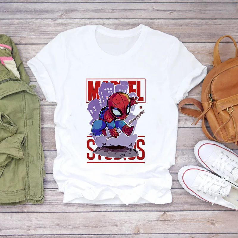 

Summer Fashion Women White Marvel Blouses Tshirt ђболка женский 2021 Super Hero Cartoon Movie Characters Tee Shirt Femme