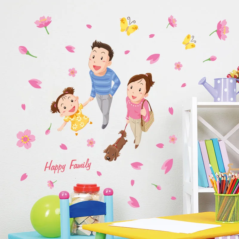 

Cartoon family parents and children aesthetic wall stickers children's room bedroom decoration stickers