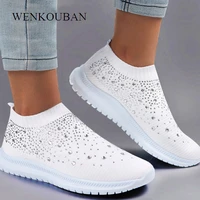 summer sneakers women sock shoes crystal white sneakers casual slip on flats ladies trainers walking shoes basket femme 2021