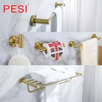 gold brushed bathroom accessories hardware set towel bar rail toilet paper holder towel rack hook stainless steel robe hook