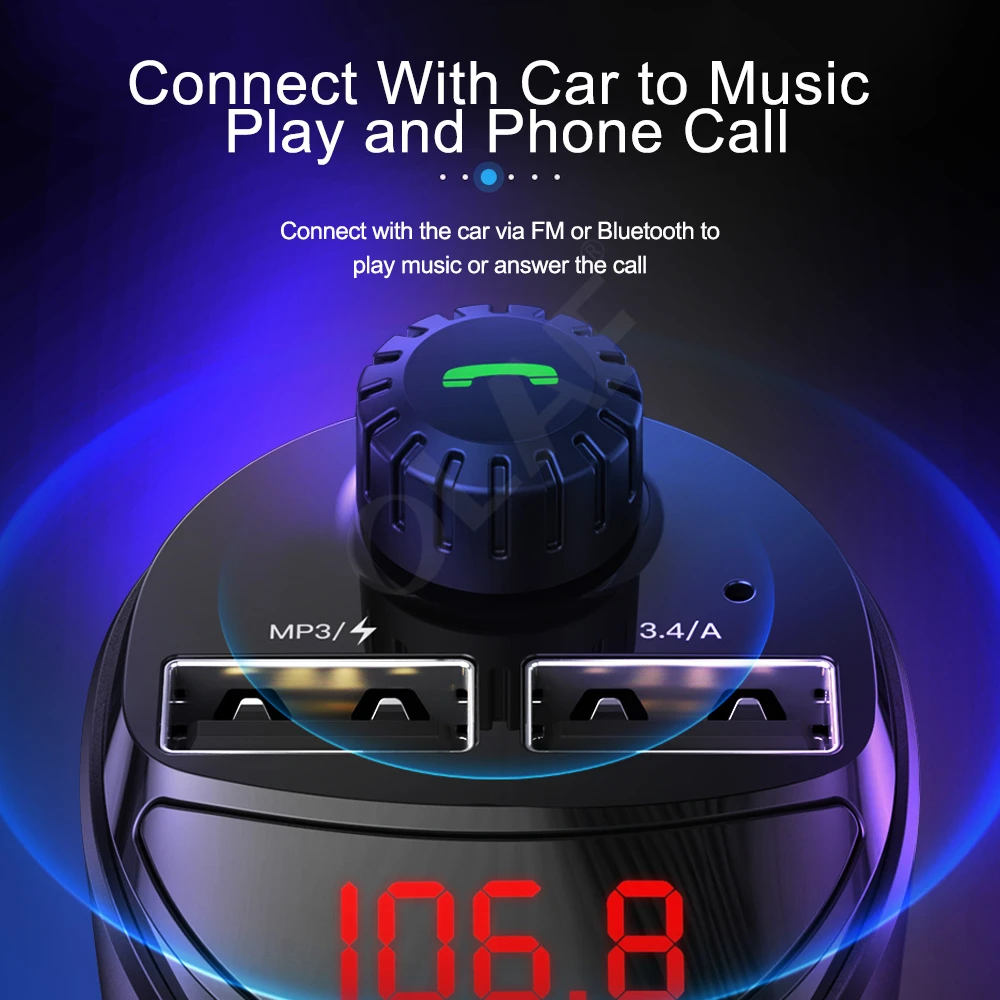Автомобильное зарядное устройство с FM-передатчиком 3 4 А Bluetooth-приемник