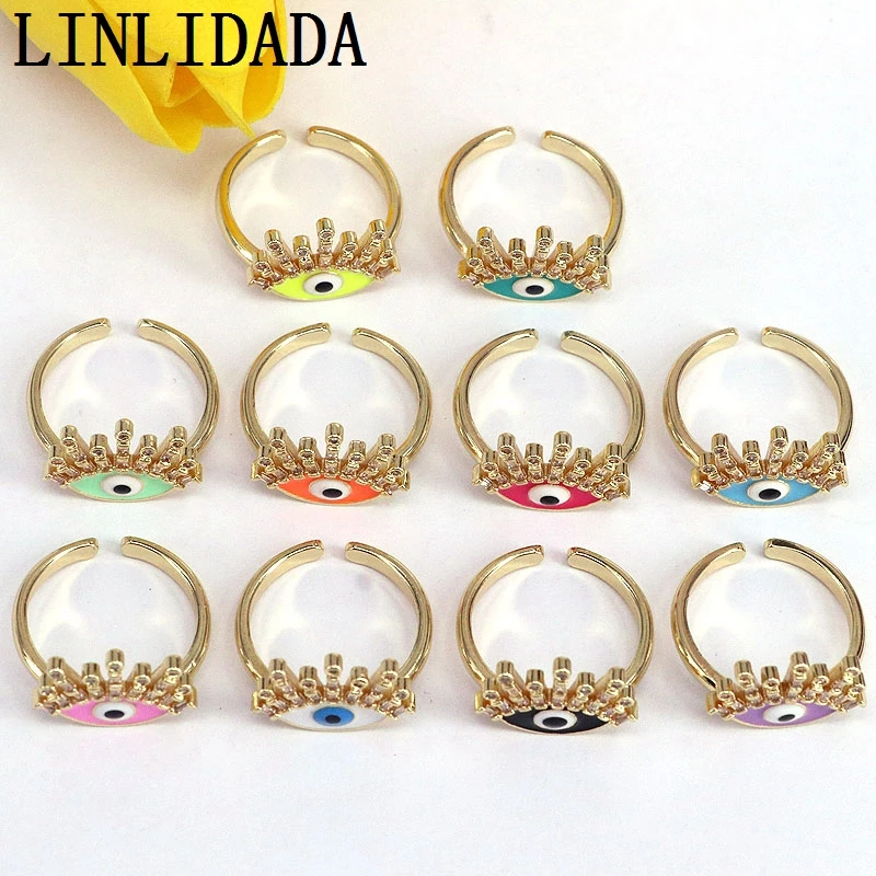

8 шт. Новые разноцветные эмалевые Неоновые Красочные глаза с фианитами модные регулируемые манжеты-кольца для женщин
