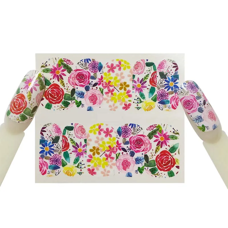 Полная наклейка слайдер с цветами водная переводная Наклейка для ногтевого