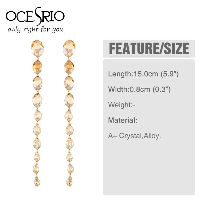 Женские длинные висячие серьги OCESRIO черные сережки с кристаллами и камнями