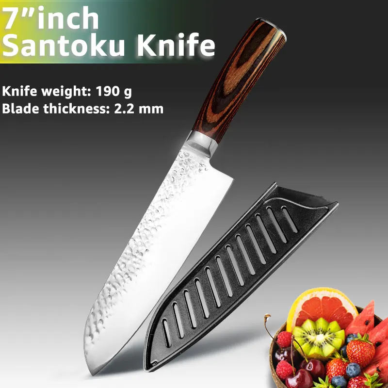 7 in santoku knife Набор кухонных ножей, ножи шеф-повара, японские 7CR17 440C, высокоуглеродистая Нержавеющая сталь, Santoku, нож для нарезки мяса - Цвет: 7 in santoku knife