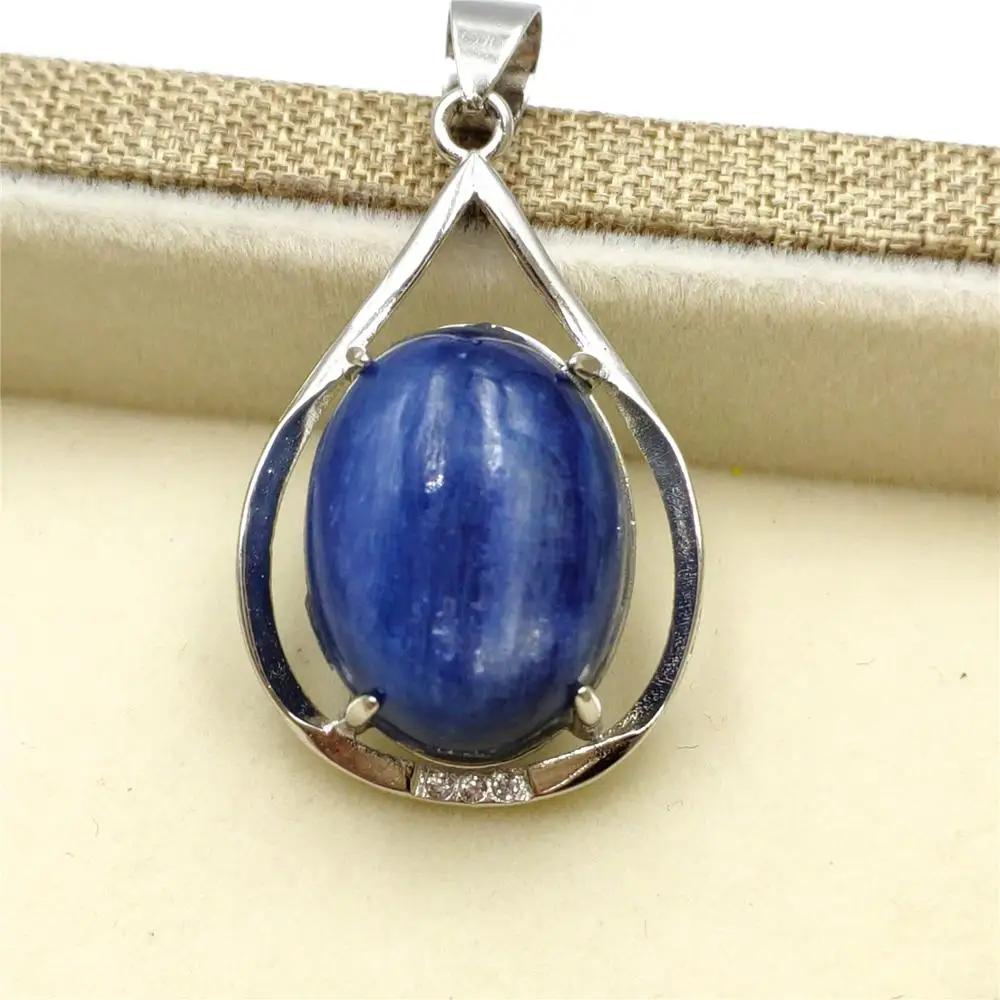 Ожерелье из настоящего природного синий кианитовый камень ожерелье кулон 27x20 мм