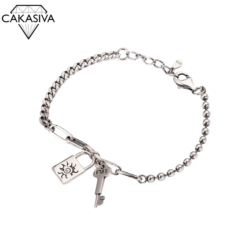 

Vintage Bead Asymmetric Bracelet Female S925 Sterling Silver Bracelet Hand Chain Thai Silver Key Pendant Jewelry Birthday Gift