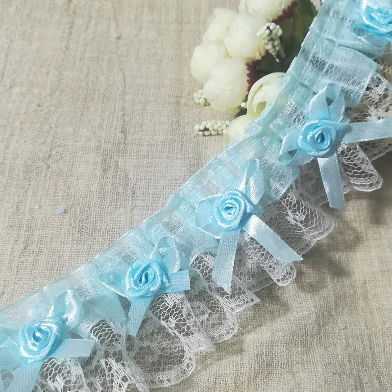 1 ярд Стандартная отделка ткани 4 8 см бант Роза цветы лента кружевной материал для