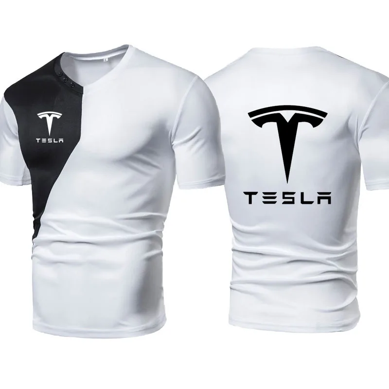 

Футболка мужская с коротким рукавом, принтом логотипа машины Тесла, 100% хлопок