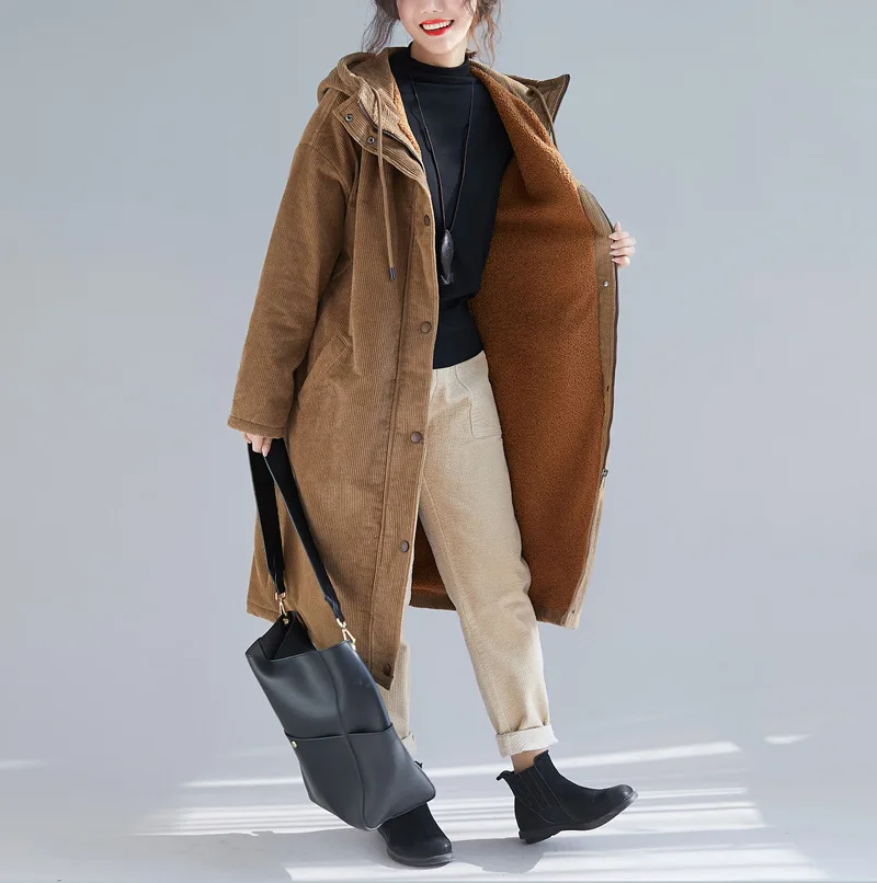 Пальто из овечьей шерсти для женщин зимнее вельветовое пальто средней длины с