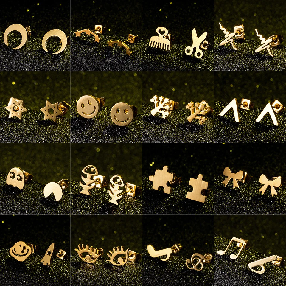 

Tiny Cute Stainless Steel Eye Smile Face David Star Moon Star Earring Mini Small Ear Studs Fashion Jewelry Cosplay Party Gift