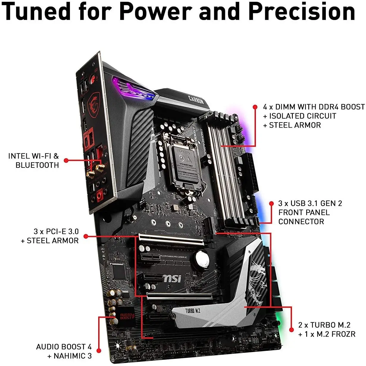 

Материнская плата MSI MPG Z390 GAMING PRO CARBON AC DDR4 LGA1151 M.2 USB 3,1 Gen 2 HDMI DP Wi-Fi SLI CFX ATX Z390 игровая материнская плата