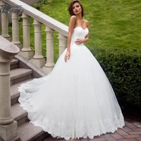 2021 strapless sleeveless wedding dress embroidery appliques tulle bridal gown elegant lace up back