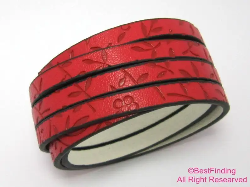 

1meter 5mm leather strips 5x2mm Red lavender engrave leather cord S5024
