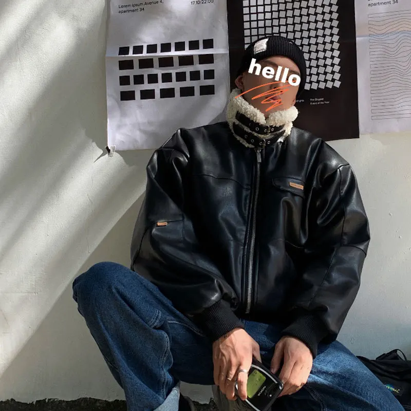 Liketkit зимняя мужская куртка 2019 корейские черные ПУ пальто короткие из овечьей