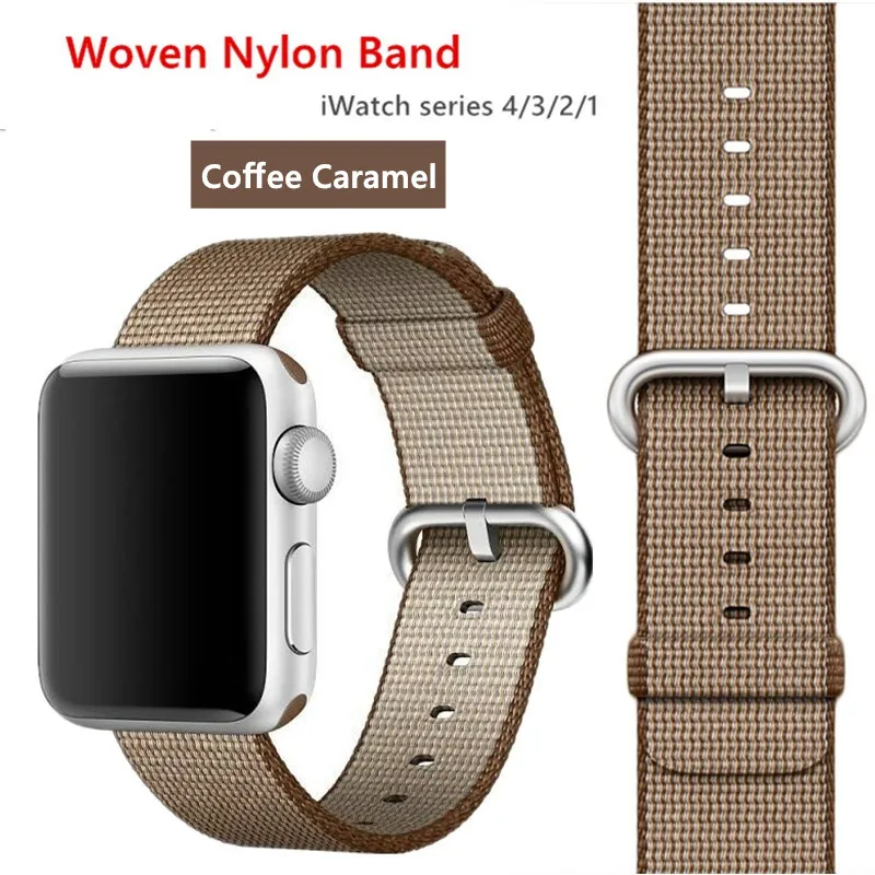 coffee Нейлоновый ремешок для apple watch band 42 мм 38 мм iWatch 4 Band 44 мм 40 мм браслет ремень Спортивная петля ремешок для apple watch 4 3 2 1 - Цвет ремешка: coffee