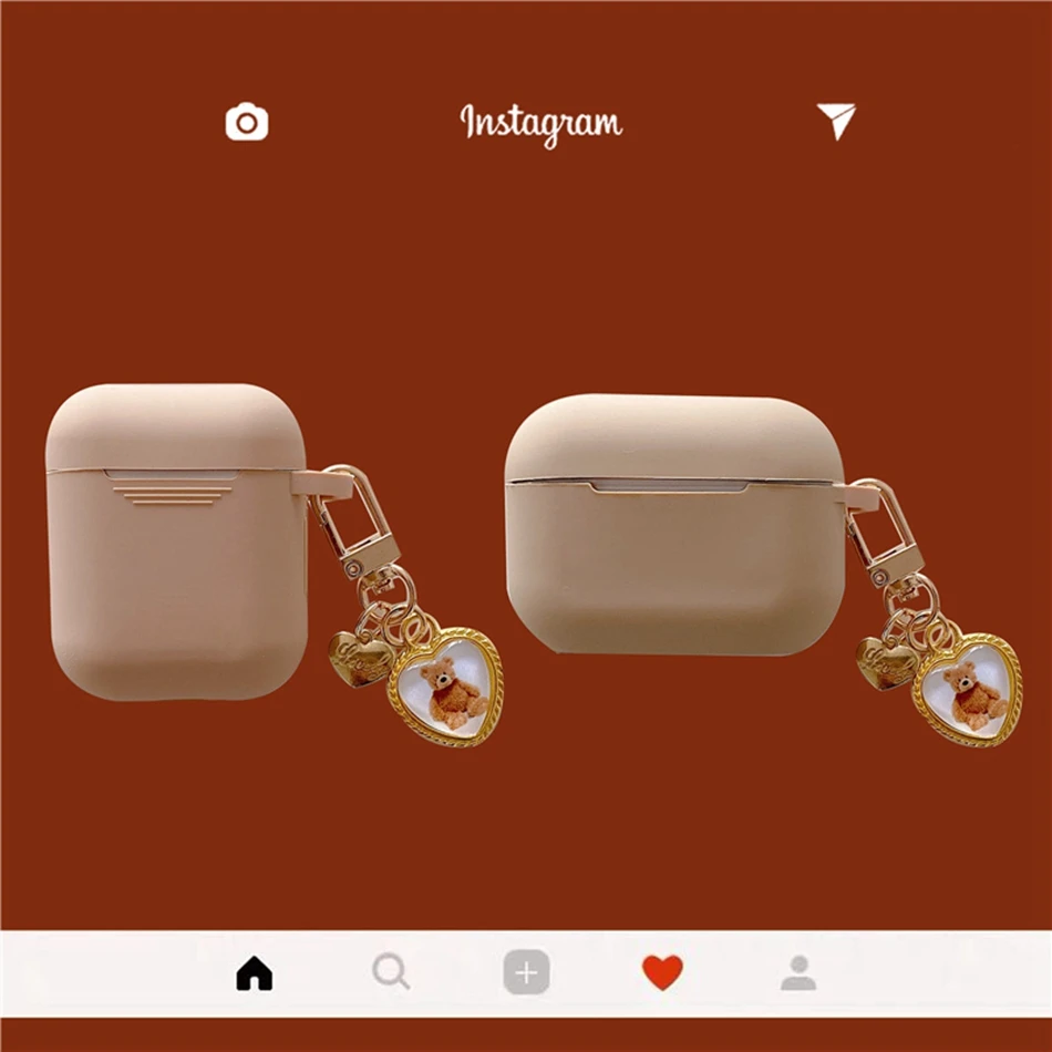

Fundas For AirPods 1 2 Case Korean Cute Bear Love Pendant Keyring Earphones Case For AirPods 3 Pro Soft Silicone Earphone Cover