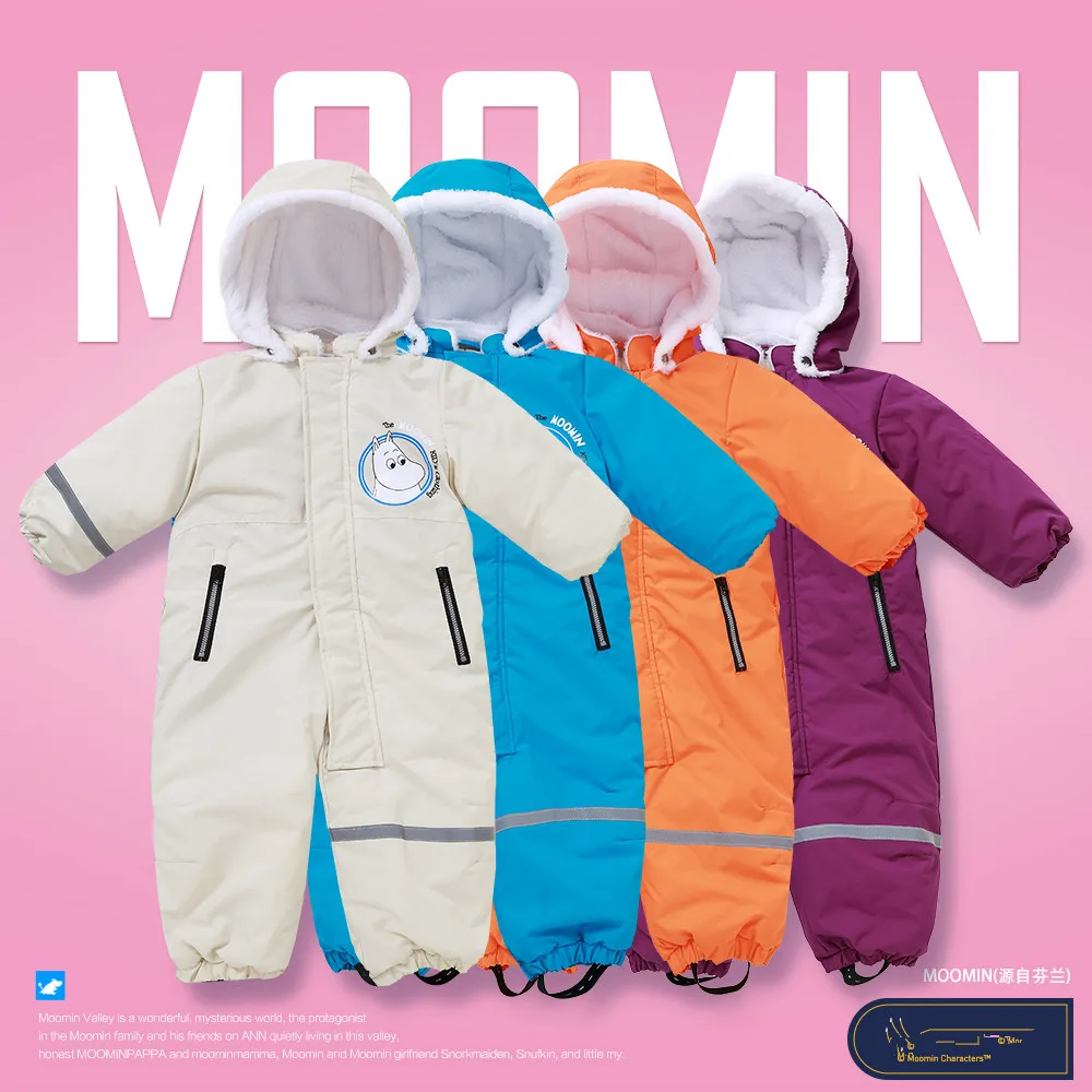 

Infant Winter Jumpsuit Waterproof Jumpsuit Fleece Inside Warm Baby Boy Zipper Romper Children Overall Hood -20 Degree Muumi