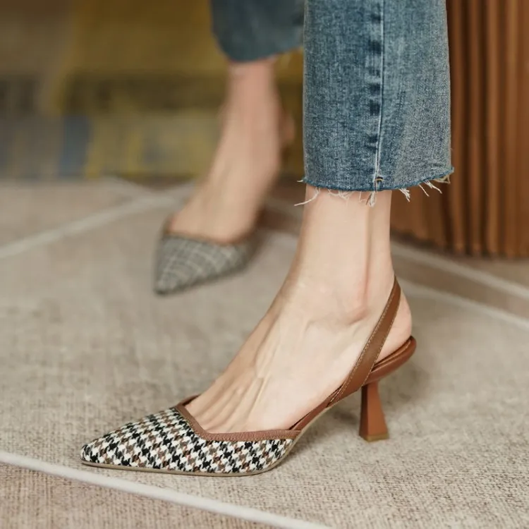 

2021 винтажные коричневые женские туфли-лодочки с ремешком на пятке Летние босоножки с острым носком на высоком каблуке 6 см шикарные женские офисные туфли на шпильке