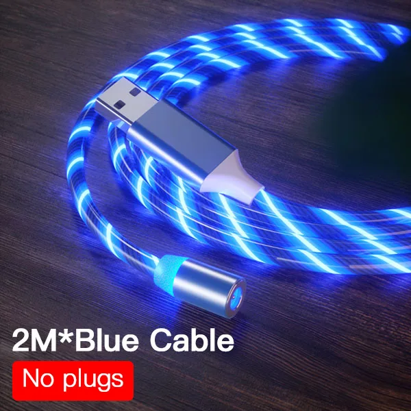 Only Blue Cable 2M ACCEZZ светодиодный магнитный кабель для быстрой зарядки, магнитный кабель Micro usb type C, Кабель зарядного устройства для iPhone X 7 samsung S10, шнур для Android - Цвет: Only Blue Cable 2M