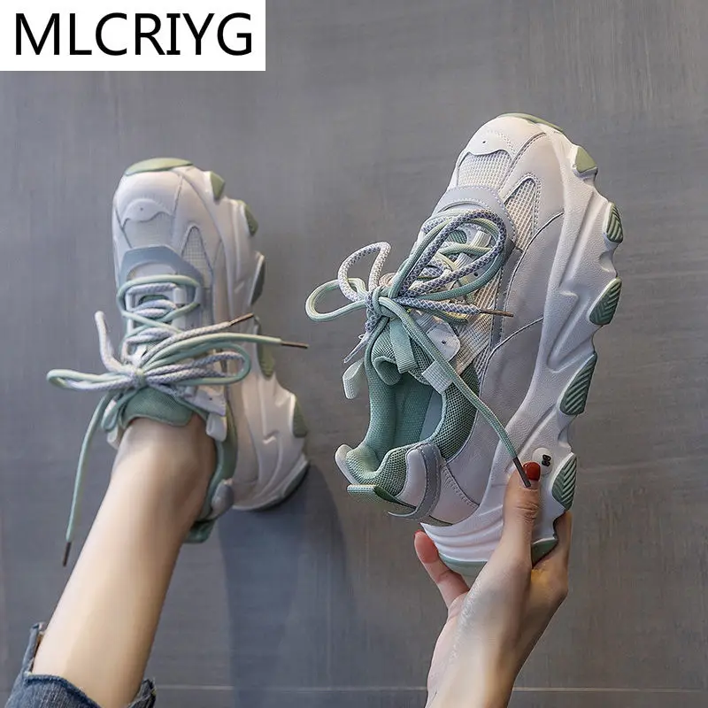 

Женские кроссовки с вулканизированной подошвой, кроссовки на платформе, повседневные прогулочные туфли на шнуровке, теннисная обувь на мас...