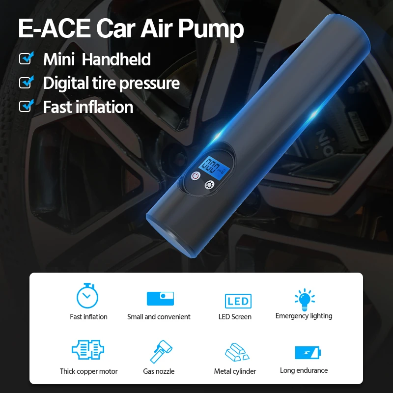 Comprar Compresor De E-ACE Para Coches, Bomba De Aire De 150PSI Con Batería, Inflador De Neumáticos Portátil Para Coche, Motocicleta Y Bicicleta