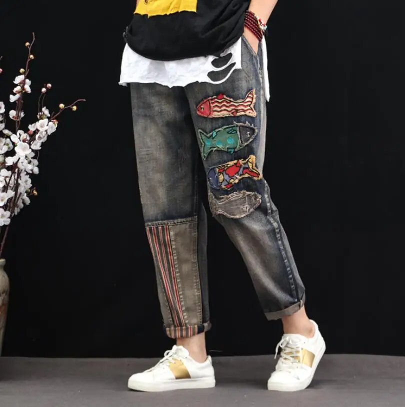 Женские джинсы осенние свободные повседневные джинсовые брюки в стиле ретро