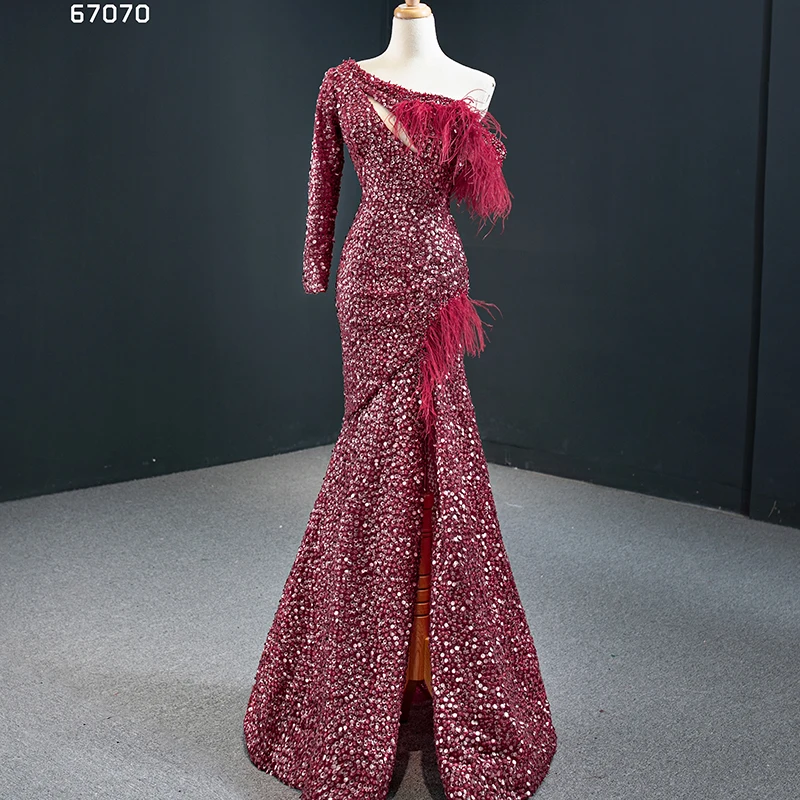 

J67070 JANCEMBER Выпускные платья 2020 на одно плечо с перьями, блестящими блестками, на шнуровке, со шлейфом сзади, роскошный халат русалки Moulante