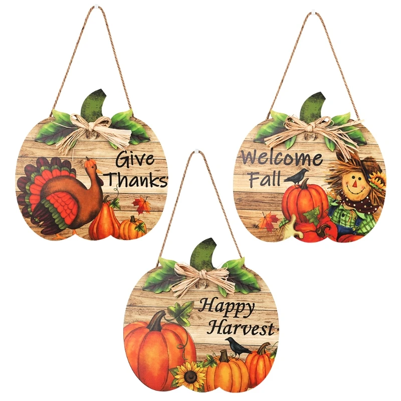 

Home Decoration Sign Rustic Pumpkin Happy Harvest Sign Hanging Plaque Thanksgiving Party Door Hanger