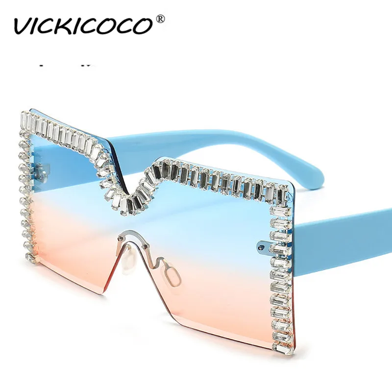 

Негабаритные Квадратные Солнцезащитные очки для женщин 2021 новый роскошный без оправы Стразы солнцезащитные очки, украшенные разноцветным...