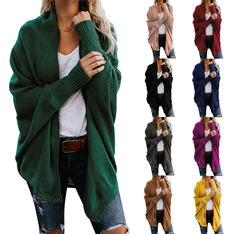 Женский Длинный свитер с рукавом летучая мышь повседневный вязаный жилет