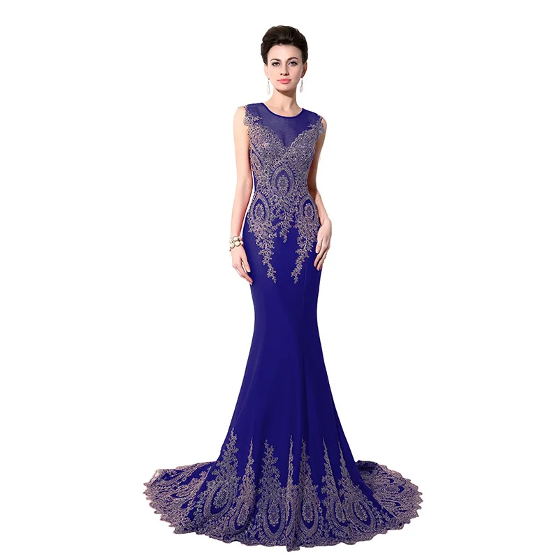 Robe De Soiree реальные фотографии королевский синий Русалка размера плюс вечерние платья арабский Иллюзия Кружева Длинные Формальные женские вечерние платья XSU028