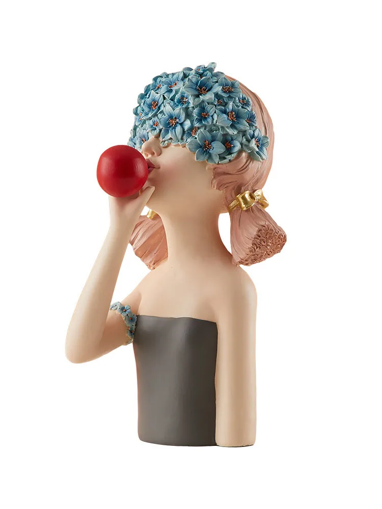 

Blindfolded Figure Statue Resin Portraits Wreath Girl Ornaments Modern Girly Room Decoration Sculpture Blowing Bubbles Figurines