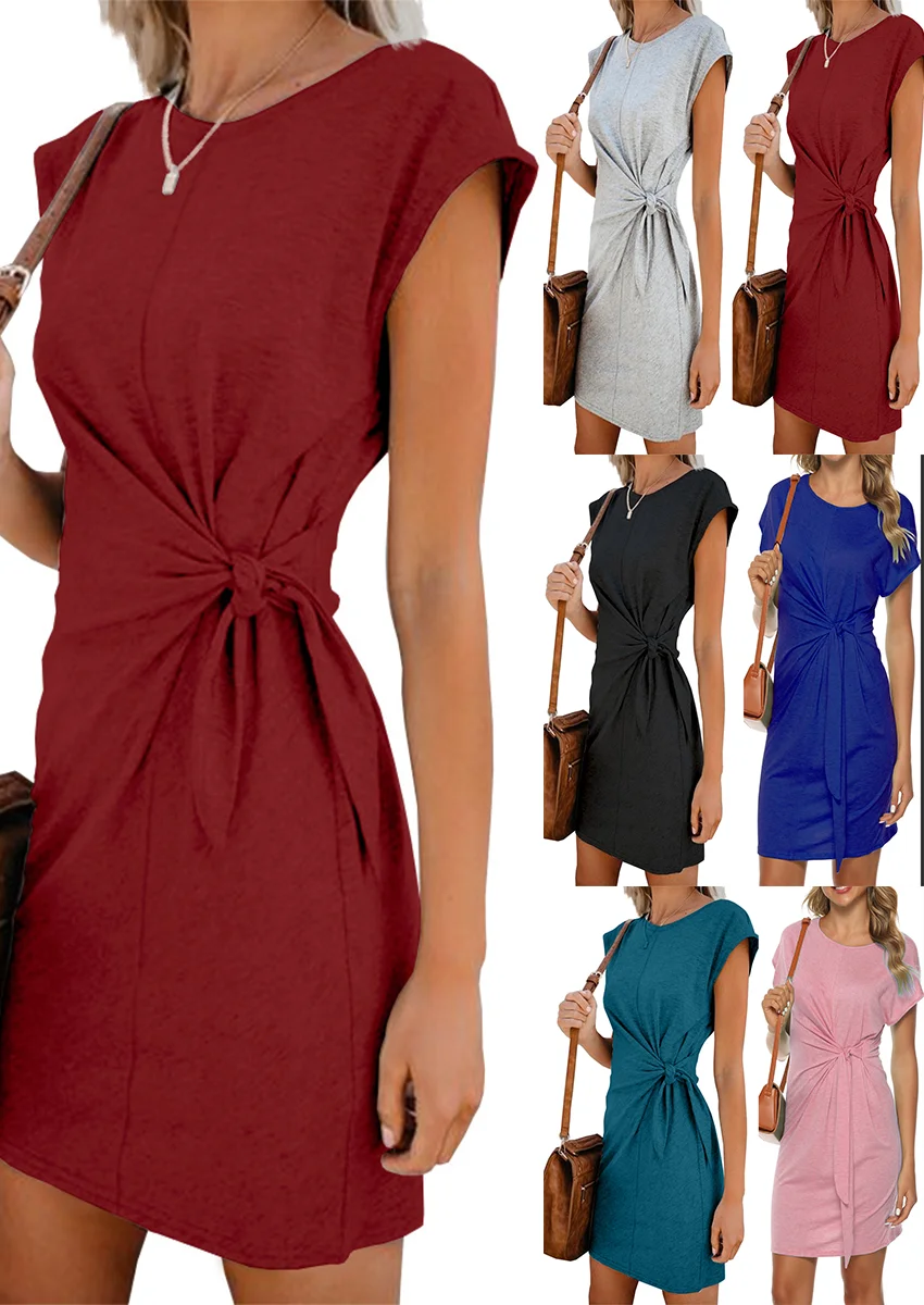 

2021 temperament beauty must-have round neck short-sleeved dress with short sleeves in stock girlfriends outfit