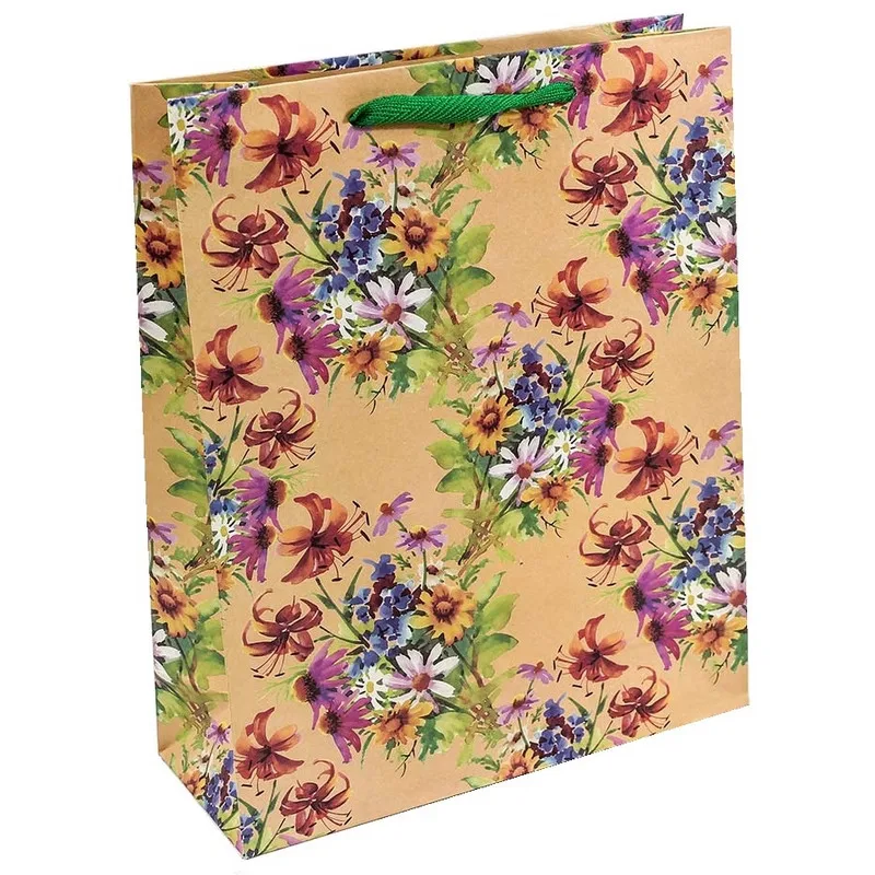 Пакет подарочный из крафт бумаги Цветы (32x26x10 см) OMG GIFT 1132867| |