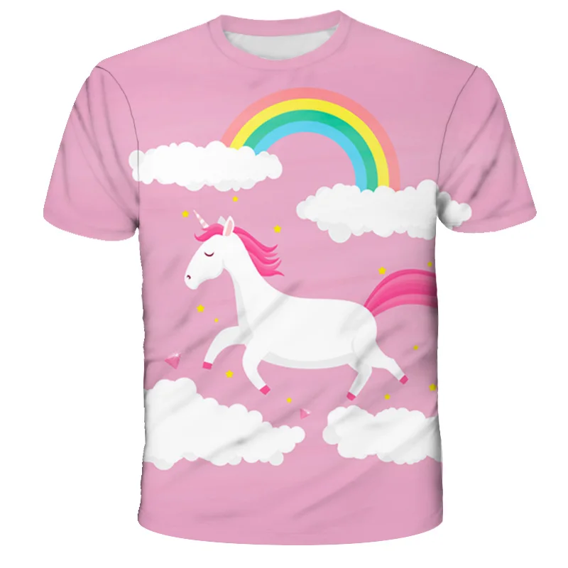 

Short Sleeve Summer Girls T-shirts Unicorn Cartoon Printing Tops for Baby Girls Clothes Sequined Tshirt 4-14 Years Toddler