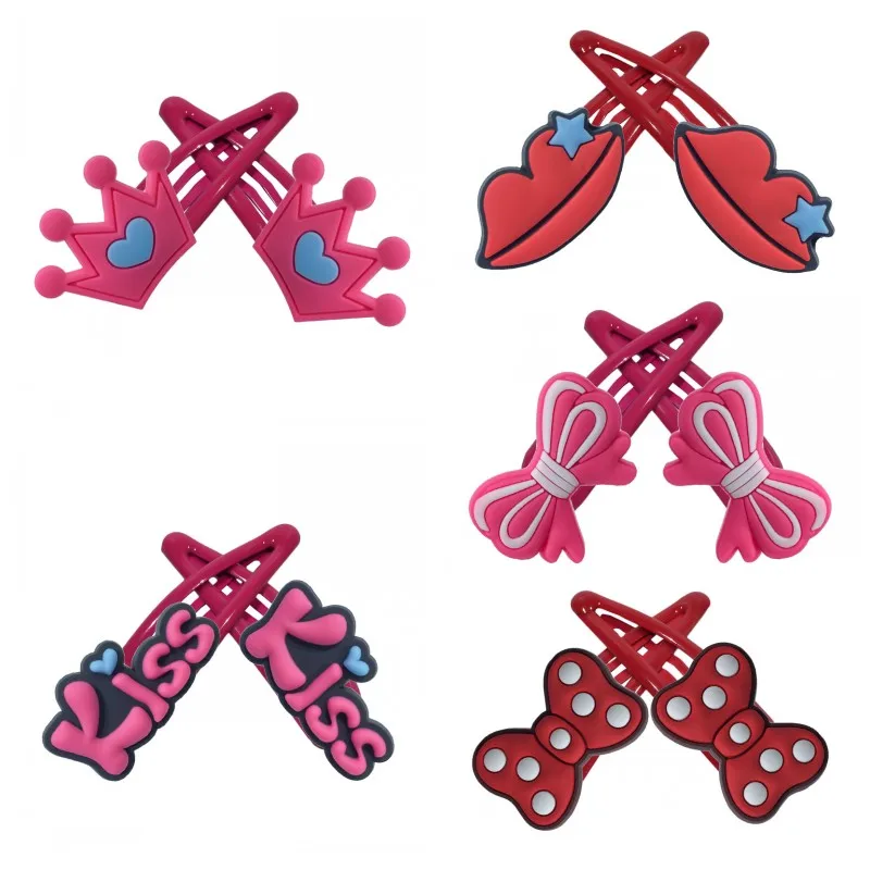 

1pair Sweet Hair Clips Pink Hairpins for Girls Crown Hair Accessories Lips Hair Barrettes Hair Ornament Kids Xmas Gift