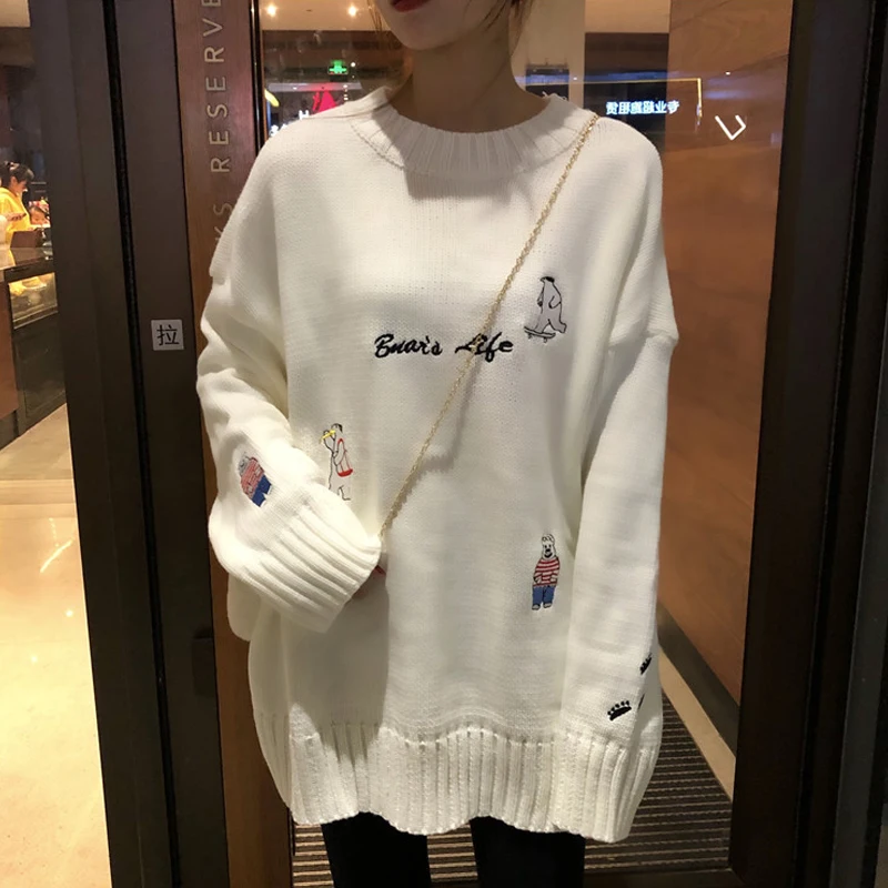 

NEW Pullovers Women Cartoon Long Sleeve Drop-shoulder Ulzzang Kawaii Japanese Student Knitwear Sweater Outerwear Ins Leisure Pop