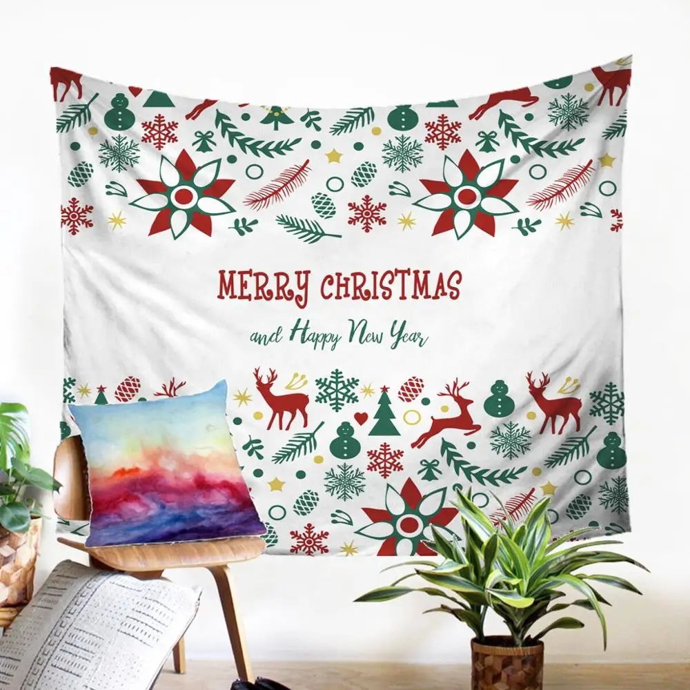 

Merry Christmas And Happy New Year Pattern Tepestry Christmas Decoration Home Decor Macrame Panel Wall Hanging Carpet