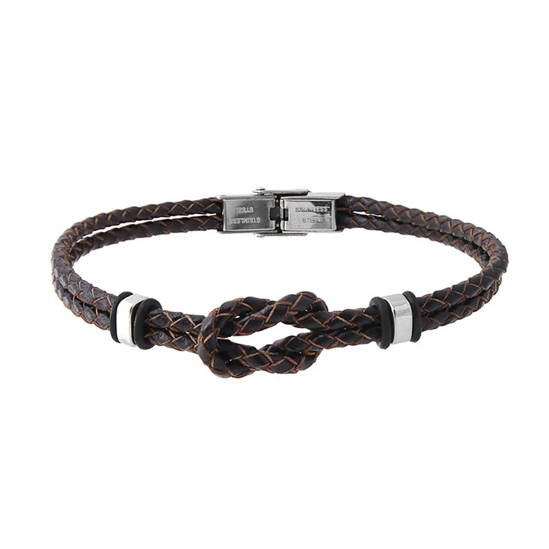 

Runda Men's and Women's Leather Bracelet Braided Brown 21cm Sailor Knot Stainless Steel Jewelry Fashion New Products