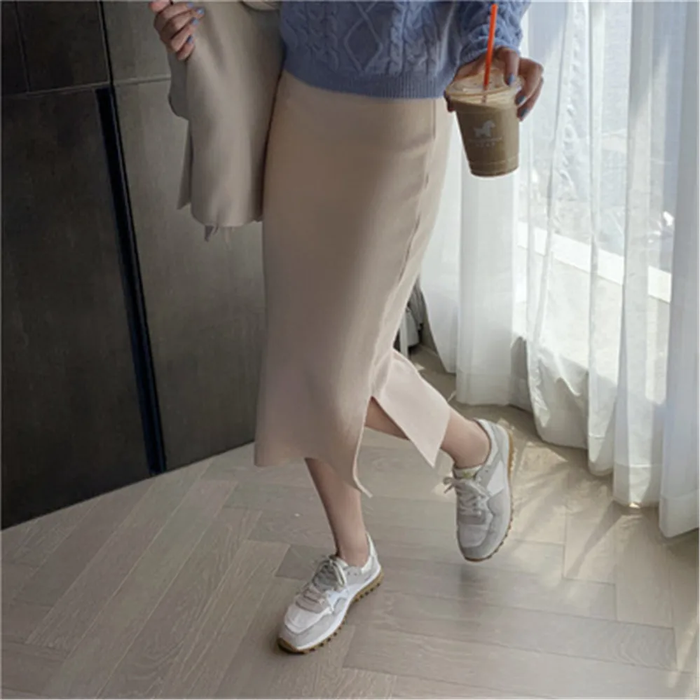 Женская трикотажная юбка-туба бежевая черная зеленая фиолетовая прямая Длинная