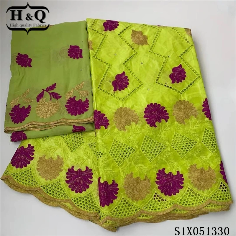 

H&Q pink african lace fabric embroidery with stones chiffon fabric 2021 high quality nigerian bazin tulle laces 5+2 yards /set