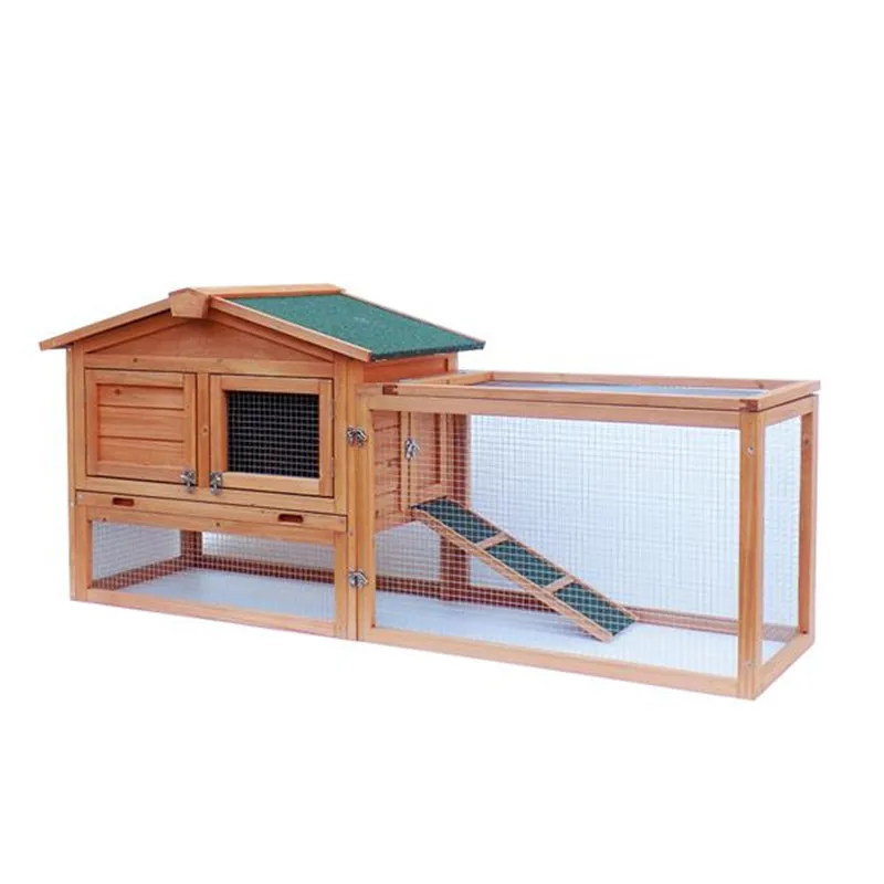 

61" Rabbit Hutch Cage Outdoor Chicken Coop Waterproof 2-Tier Bunny Hen Pet Animal House Fir Wood Backyard[US-Stock]