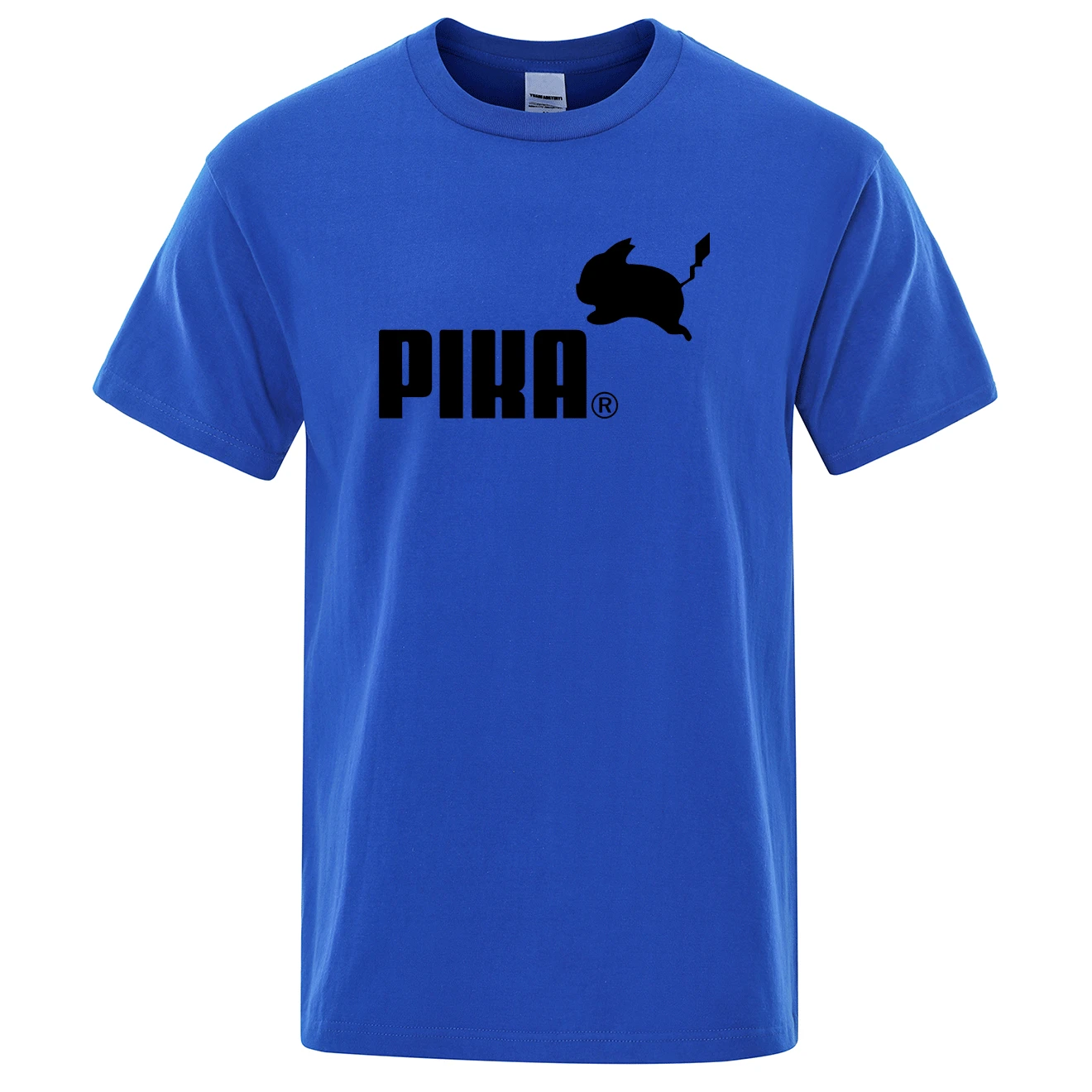 Летняя новая футболка Pika, мужские футболки с японским Аниме Покемон, футболки с Пикачу для мальчиков, хлопковая футболка с коротким рукавом, мужские повседневные футболки, топы - Цвет: blue 1