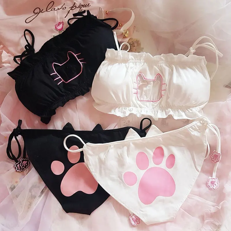 

Wriufred Cute Girl Cartoon Bra and Panties Set Home Wear Women Comfortable Lingerie with Briefs Wirefree Underwear